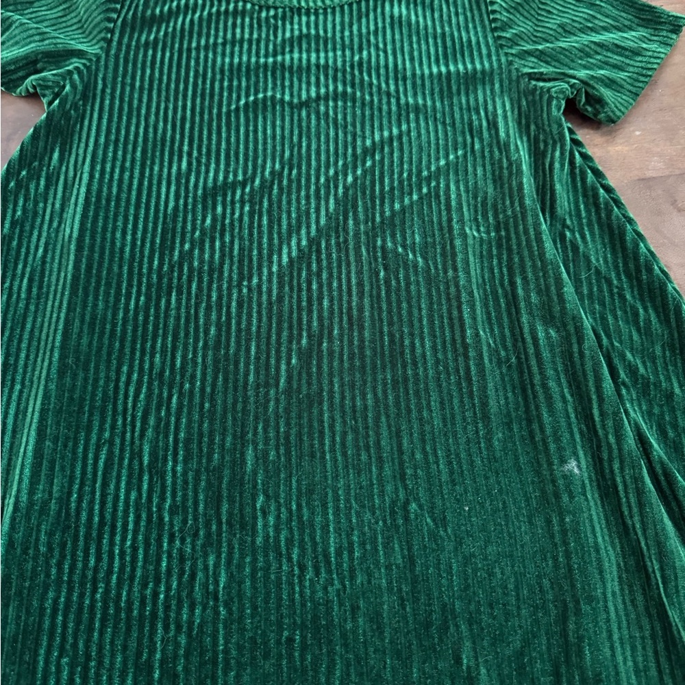 LulaRoe XS Green Velvet/Velour Striped Carly Dress